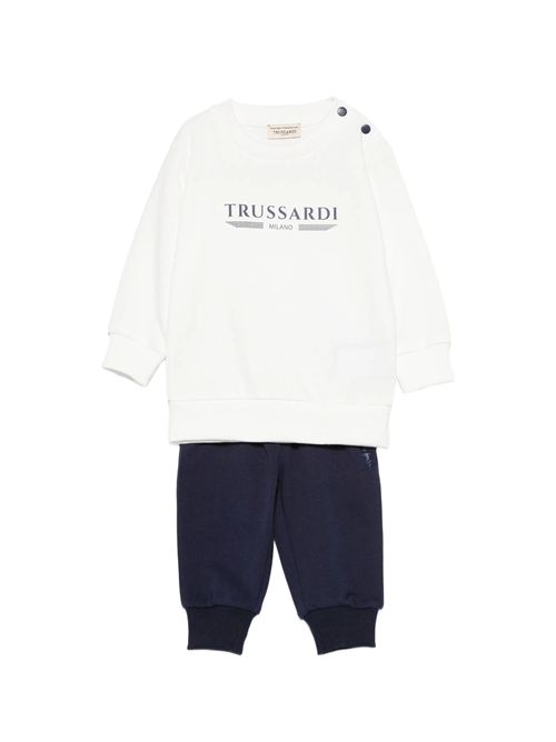 Felpa bianca e pantaloni blu TRUSSARDI JEANS | TIP26101CF/NEO-WHT/BL.E